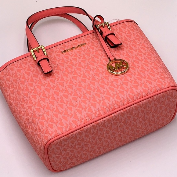 MICHAEL KORS CARRYALL XSMALL CONVERTIBLE TOP ZIP TOTE XBODY GRAPEFRUIT MULTI - Picture 9 of 16